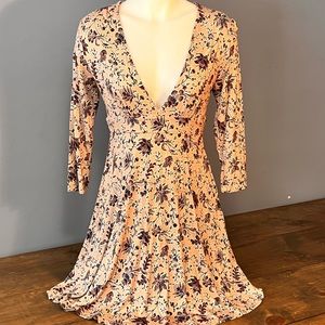 Purple Floral Knee-Length Dress